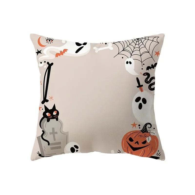 Halloween Theme Pillow Cover Car Office Living Room Sofa Halloween Pumpkin Lantern Decoration Pillow Cover