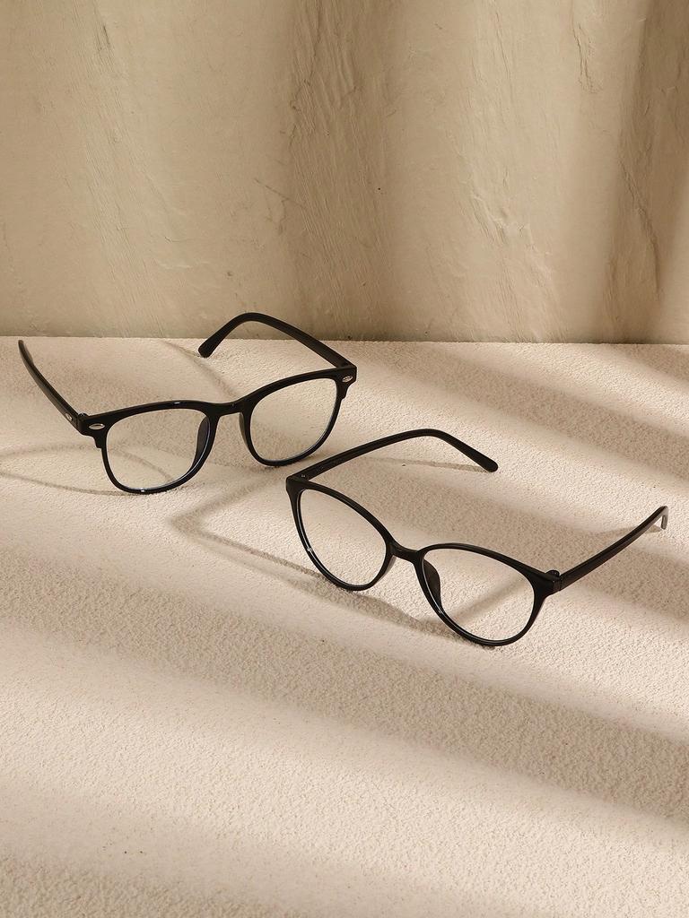 2PCS Fashion Cat Eye & Square Plastic Frame Women Clear Glasses For Men Daily Life Take Photo Eyeglasses Clothing Accessories.