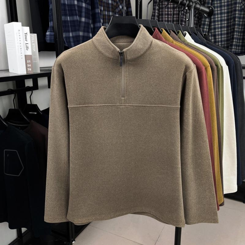 Men S Casual Thick Fleece Stand Collar Long Sleeve Pullover Sweatshirt
