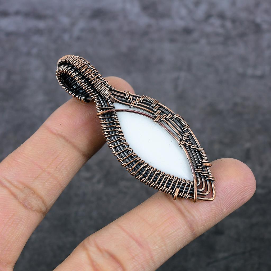 Natural Milky Opal Gemstone Copper Wire Wrap Gift Jewelry Pendant 2.68" l2u48