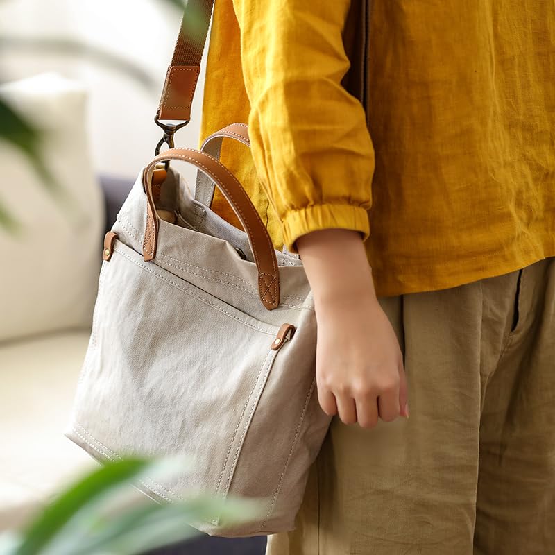 IOKI HAPU Canvas x Genuine Leather Tote Bag Lunch Bag Shoulder Bag Water Repellent Canvas 2-Way (White)