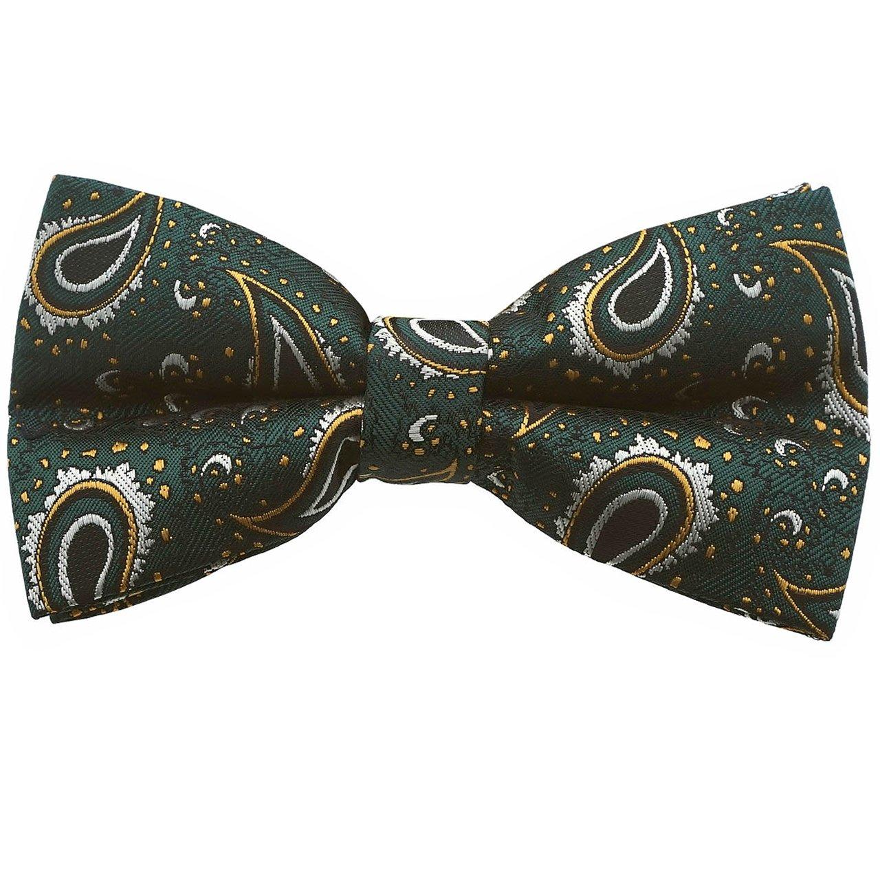 

[Bowties.jp] Green Paisley Pre-Tied Bow Tie, Adjustable Hook-Fastening Easy-Wear Bowtie, Elegant Traditional Formal Necktie for Men зелений