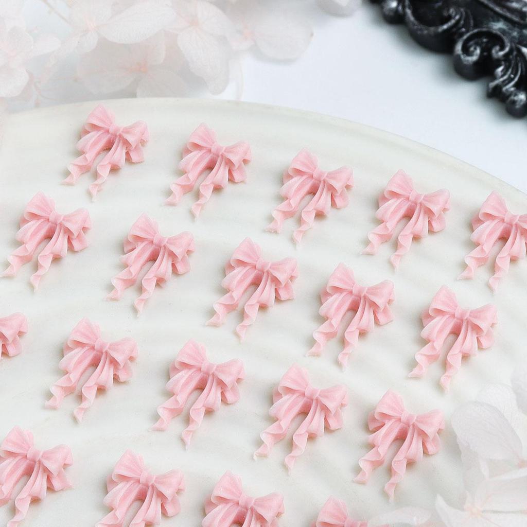 1Bag Pink Candy Ribbon Bows 3D Nail Charm Transparent Jelly Color Summer Nail Decoration Accessories DIY Manicure Decor Parts