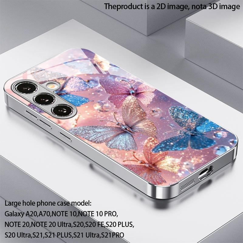 Shiny Butterfly Pattern 2D Phone Case for Samsung S26 S25 S24 S23 S22 S21 S20 A56 A36 A16 Electroplated Glass Protective Cover
