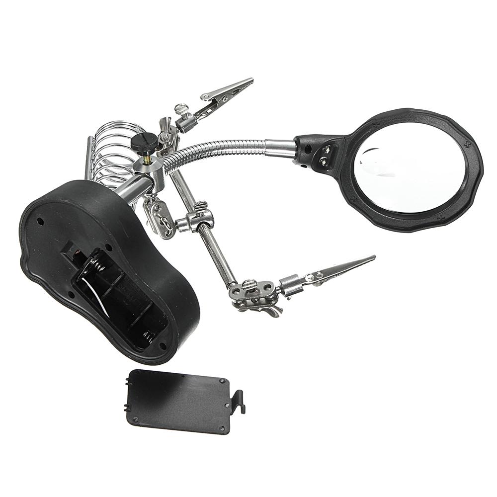 LED Magnifying Magnifier Glass with Light On Stand Clamp Arm Hands Free Black
