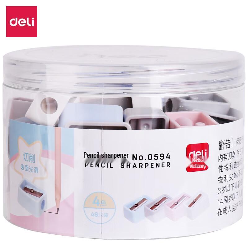 Deli Manual Pencil Sharpeners, 48-Pack Mixed Colors