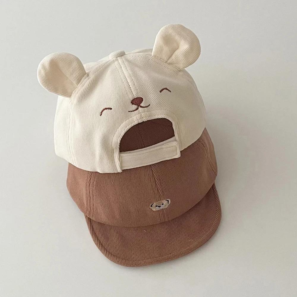 NEW Cartoon Bear Baby Baseball Hat with Ears Cute Solid Infant Peaked Cap Spring Summer Kids Cotton Sun Hats
