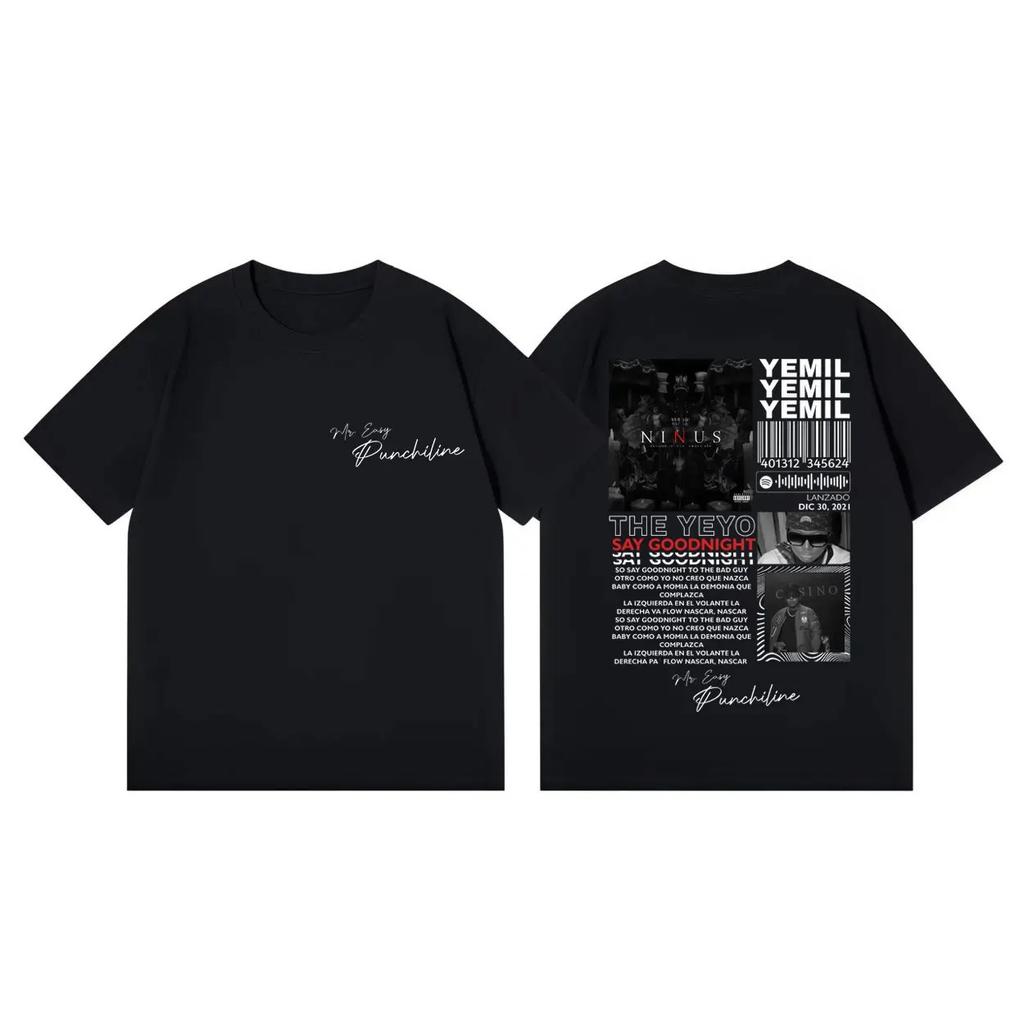Hochwertiges Baumwoll Oversized T-Shirt Rapper Yemil Album Merch T-Shirts Unisex Damenmode Hip Hop Vintage Kurzarm T-Shirt