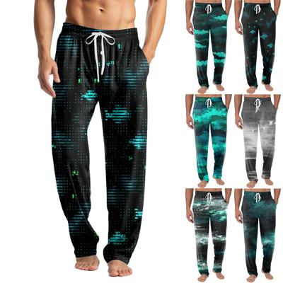 Men's Knitted Fashion Print Pocket Casual Pants Pajama Pants