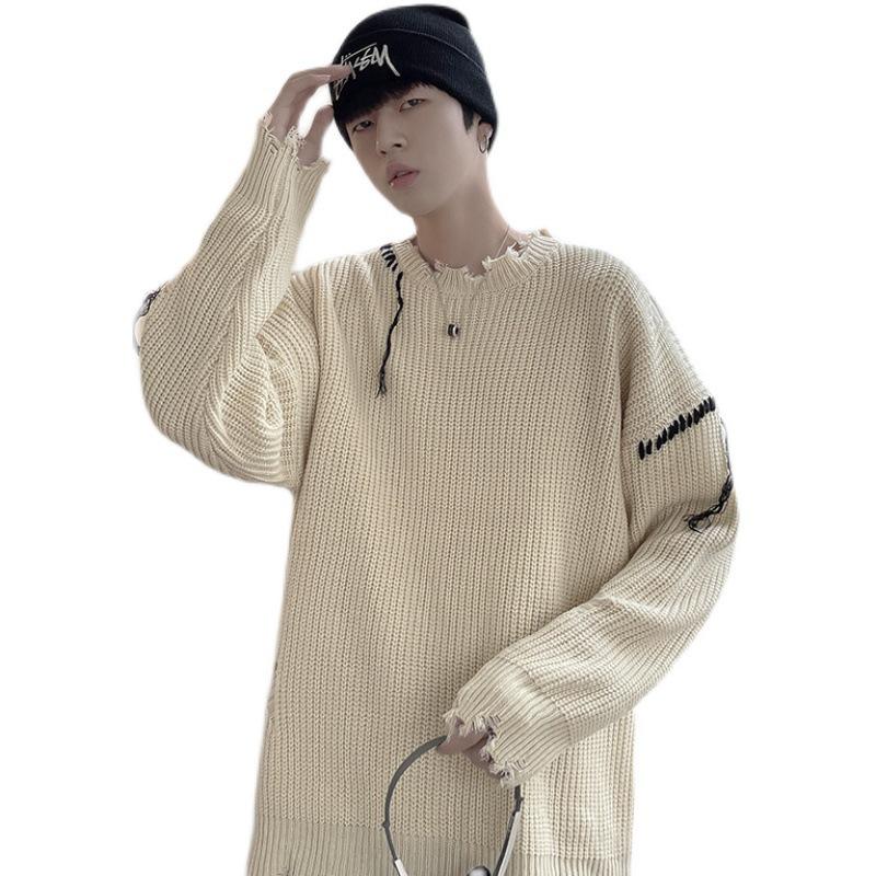 Trendy Irregular Hem Ripped Sweater - Autumn & Winter Loose Knit Pullover for Men
