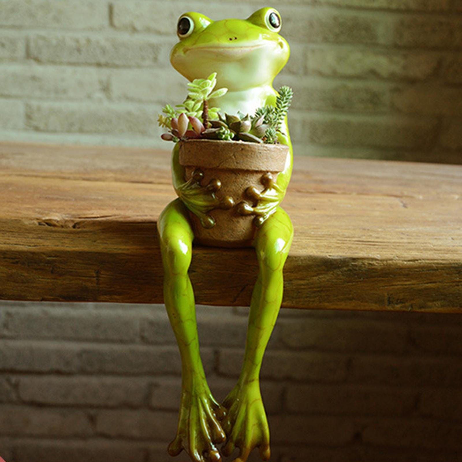 

ers Cute Frog Small Resin Pots, Office Outdoor Indoor Bonsai Pots Flower Pot Sitting Frog