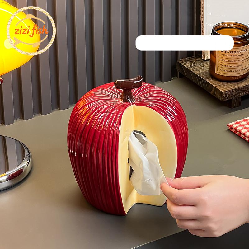 Creative Gnawed Apples Tissue Box Coffee Table Desk Decoration Apple Shape Ceramic Tissue Box Bedside Table Paper Towel Case
