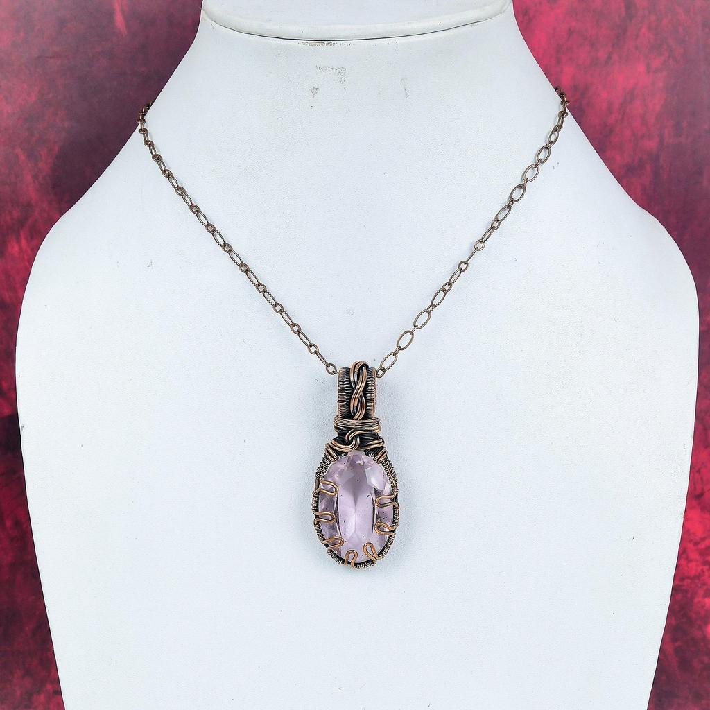 Faceted Pink Kunzite Pendant Copper Wire Wrapped Gemstone Pendant Handmade Jewelry Brand New Pendant Gifts for Mom Beautiful  Copper Jewelry