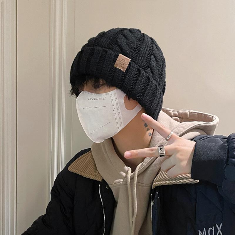 Hat Men's winter warm plush thickened wool hat Men's trendy versatile face small knitted cold hat customization