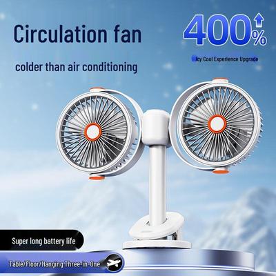 Dual-Head Wide-Angle Clip-On Desktop Fan for Dorms and Outdoors