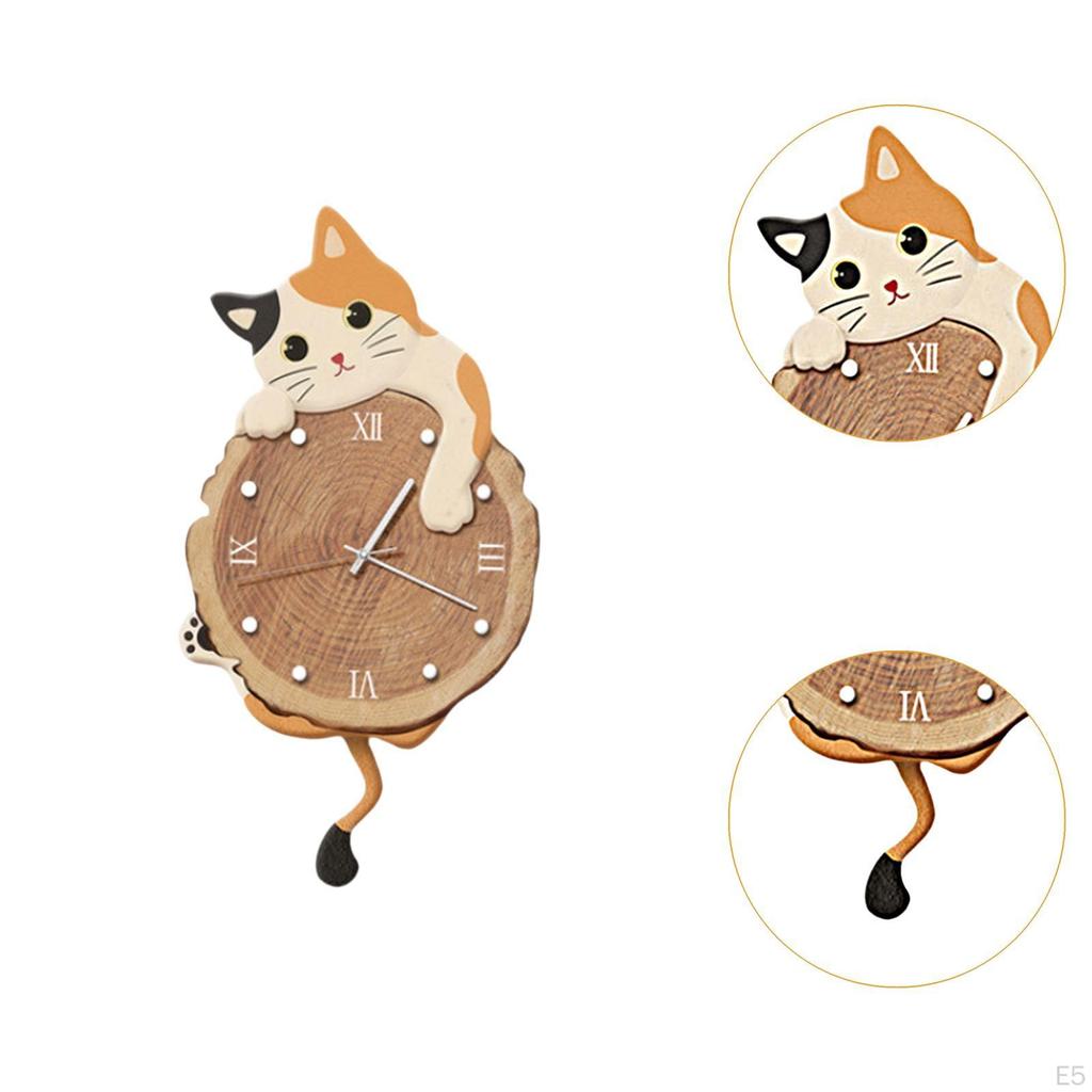 Clock Decorative Cute Non Ticking Swinging Tail Silent for Bedroom Office Living Room Indoor