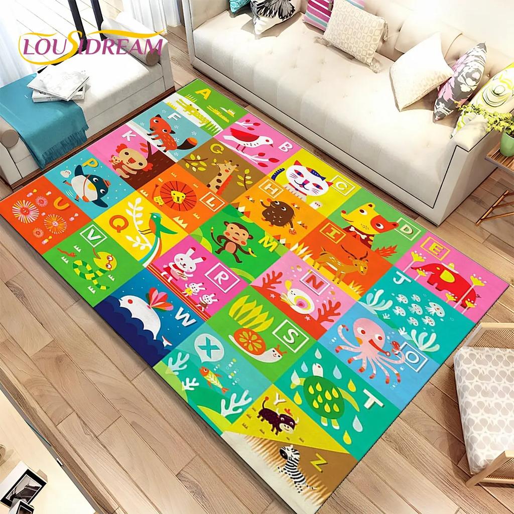 ABC Cartoon Kids Sala giochi Alfabeto Bambini che gattonano Tappeto per la prima educazione, tappeto per soggiorno, camera da letto, divano, tappetino antiscivolo