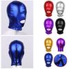 Cagoule intégrale en latex pour hommes et femmes - Masque brillant métallique avec ouverture pour la bouche pour le jeu de rôle et les costumes