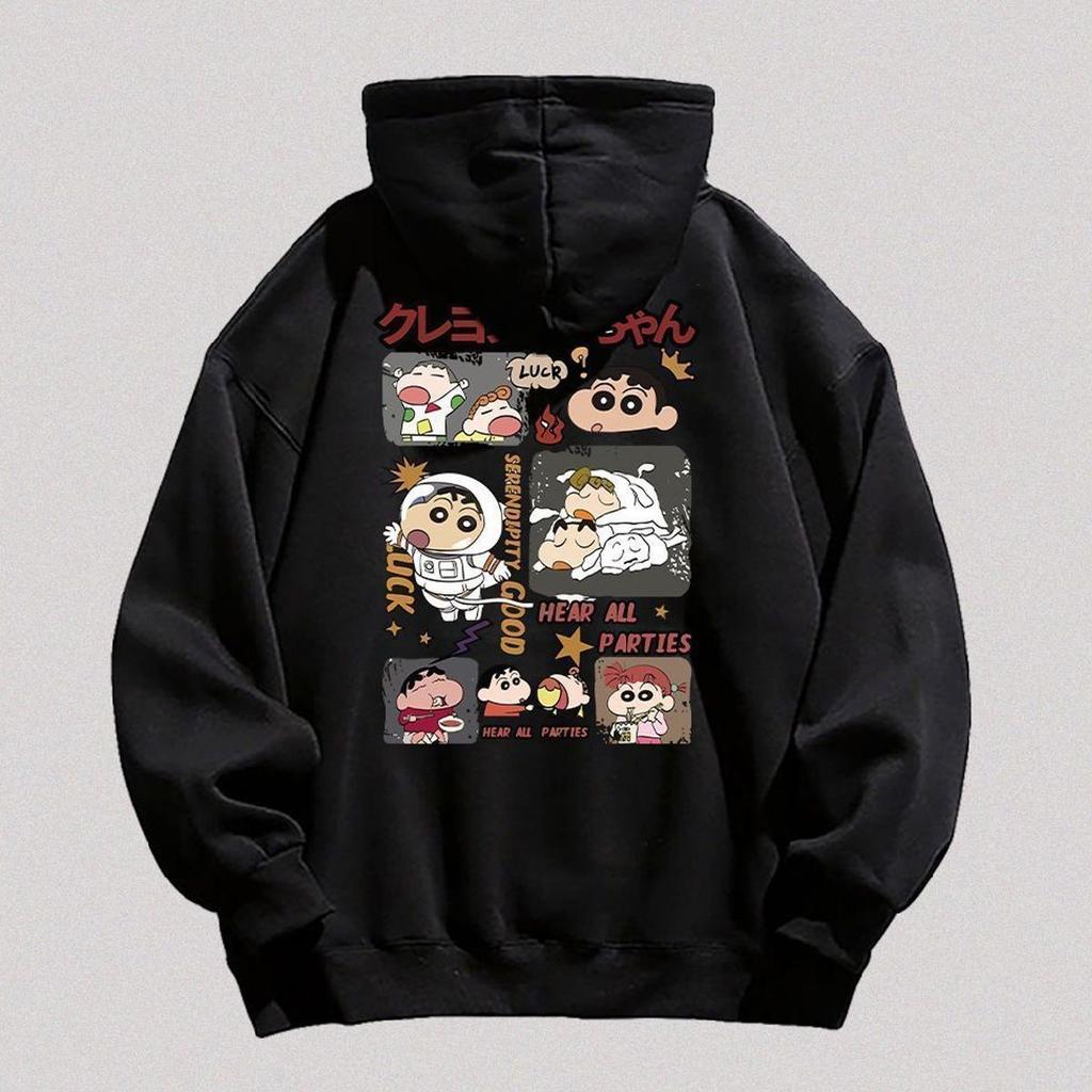 Korean version of cartoon crayon small hooded sweater women's autumn and winter models popular simple and loose trendy brand velvet jacket