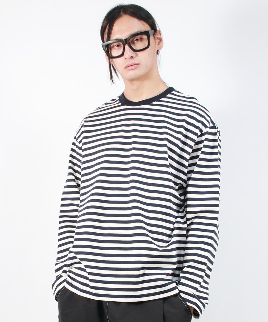 Deumakeu M Stripe Loose-Fit Long Sleeve Tee - Dark Navy