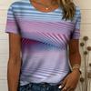 Women's Striped Gradient Casual T-shirt, Fully Printed Seamless Design, Fashionable and Soft,