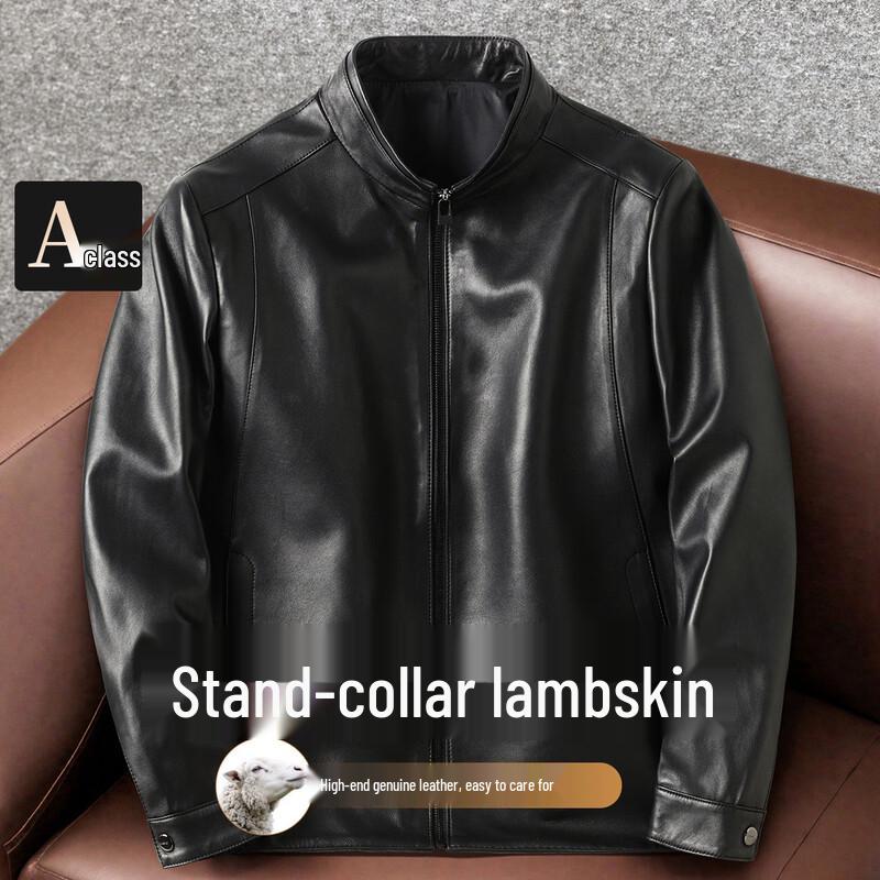 Men s Genuine Sheepskin Stand-Up Collar Leather Jacket XL