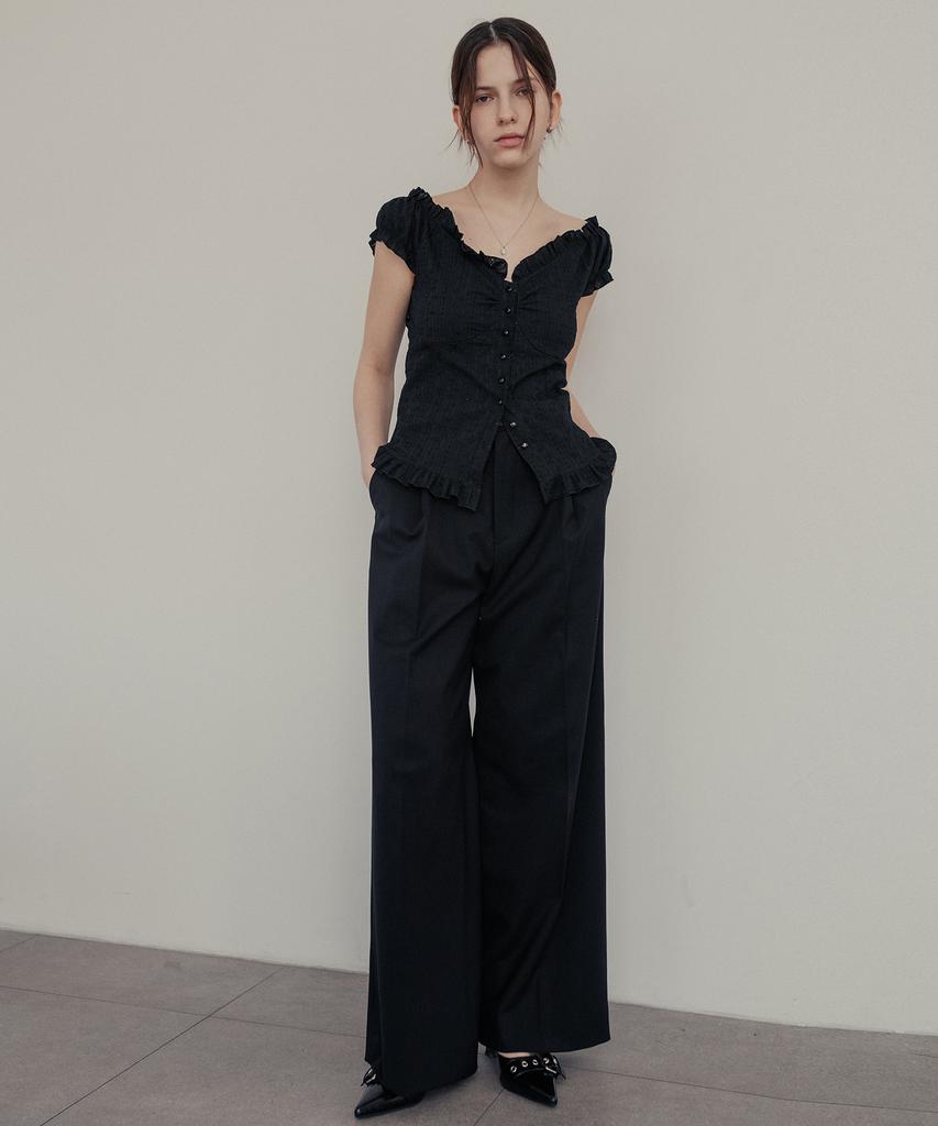 HARDCORE HAPPINESS Classic Single-Pleat Maxi Wide Slacks_Black