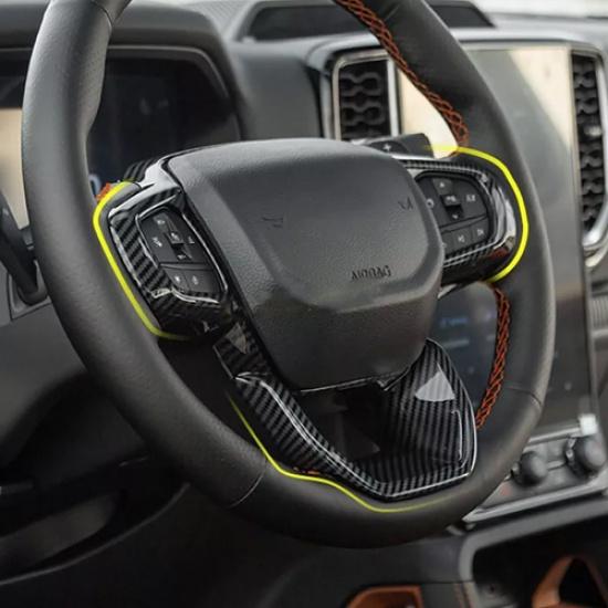 Carbon Fiber Steering Wheel Switch Cover Trim For 2024-2025 Ford Ranger Everest