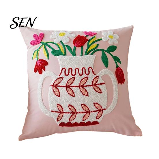 Floral Pattern Throw Pillow Shams Farmhouse Cushion Cover, 3D Flower Embroidery Decorative Light Luxury Bed Covers Case for Living Room Couch