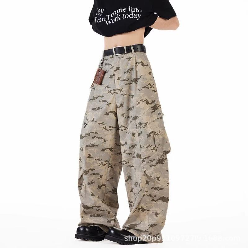 Desert camouflage tooling jeans men's and women's autumn new loose straight casual wide-leg scimitar pants