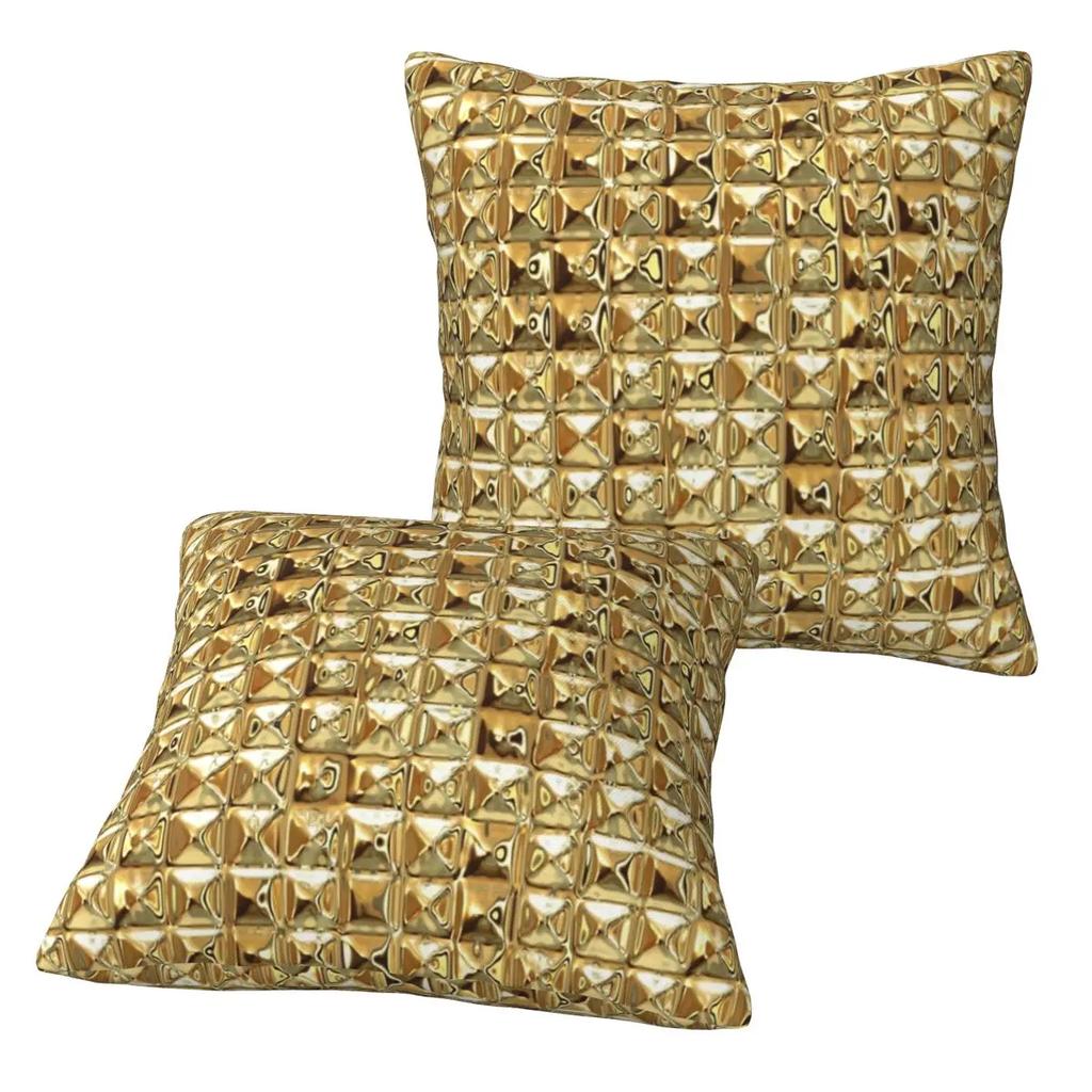 Gold 2 Pcs Square Pillowcase Pillow Cover Cushion Zip Decorative Comfort Throw Pillow For Home Bedroom