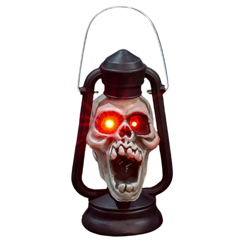 Retro Style Skull Head Light Handheld Skeleton Head Light Halloween Decoration With Handle For Home And Outdoor Parties