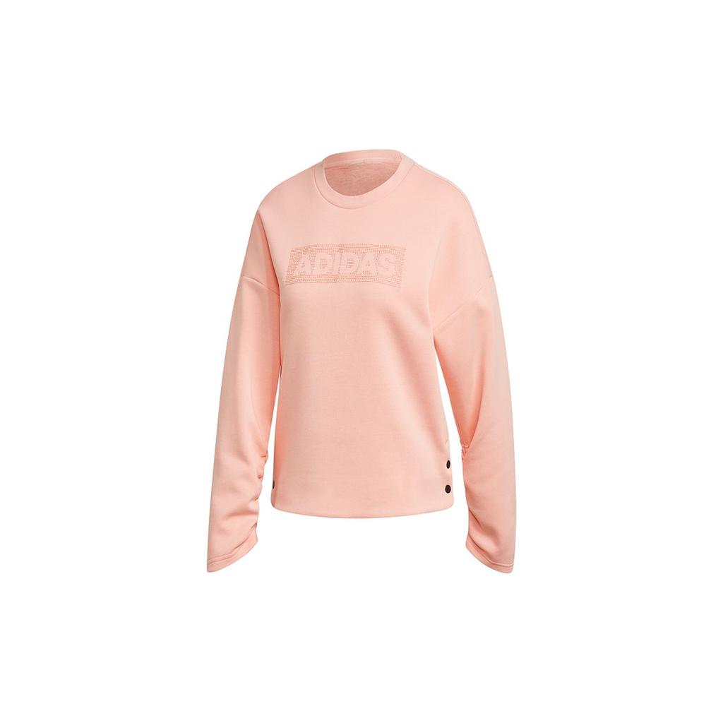 Adidas Crew Dk Emby Loose Sport Pullover Sweatshirt Women Tops Pink FR5981