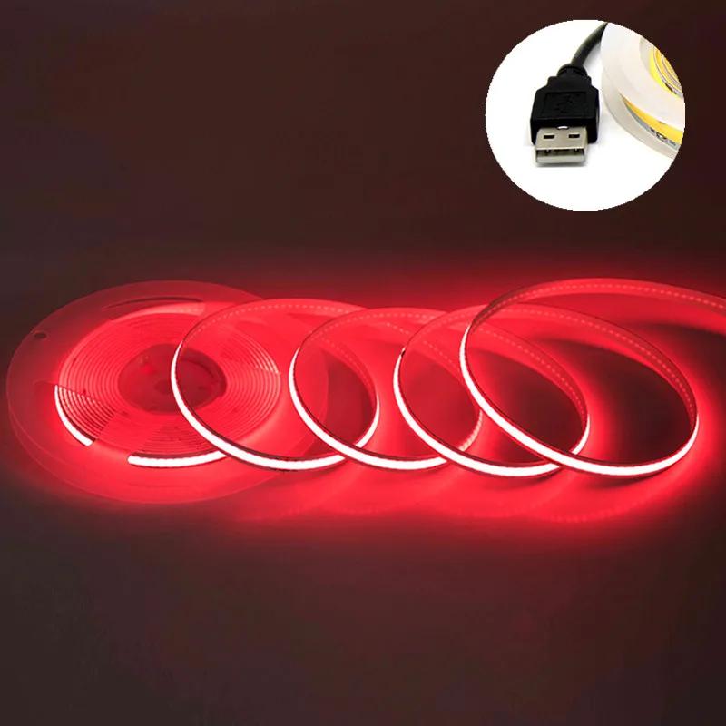 DC5V 320Leds/M USB COB Strip Room Decoration Cabinet Light Lamp TV Backlight Flexible Ribbon Rope LED Strip Warm Neutral Light