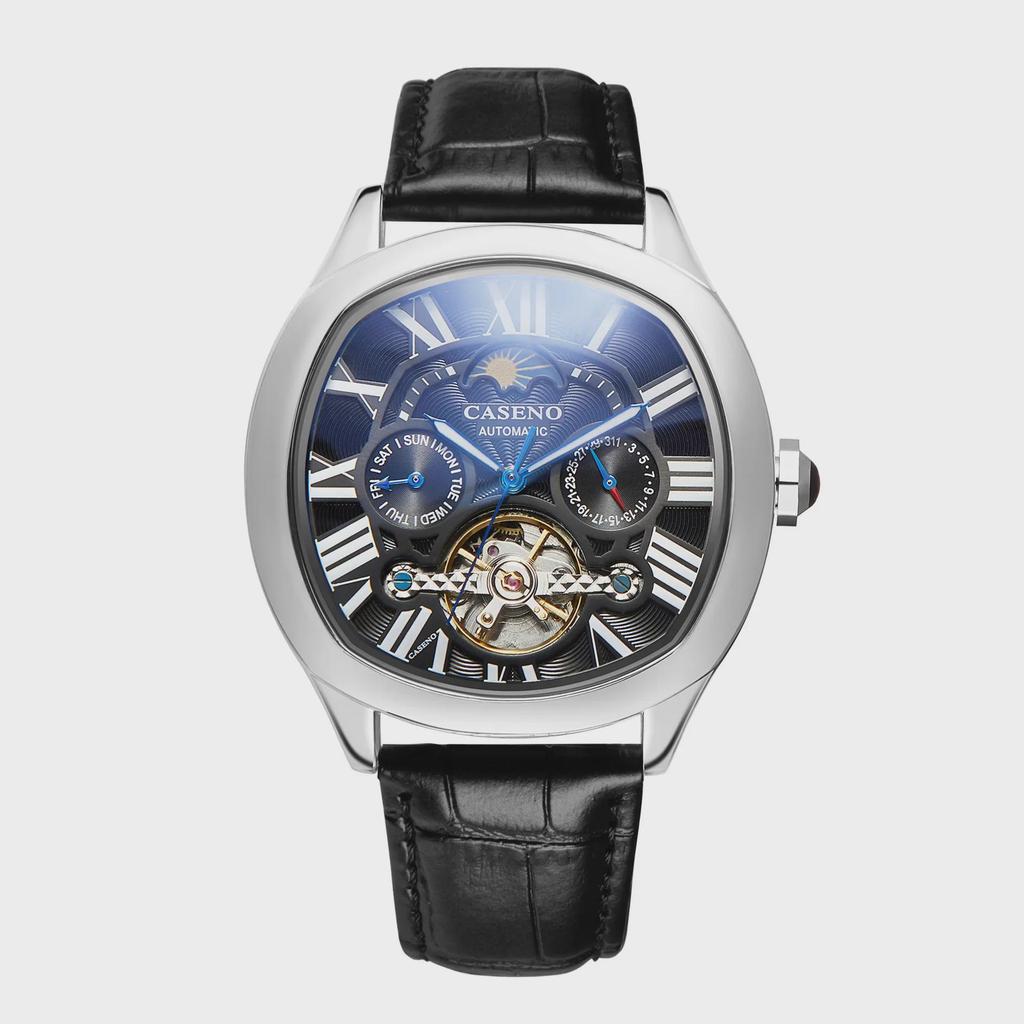 CASENO Star Tourbillon Automatikuhr: Mondphase, Monat und Datum, 100 m wasserdicht