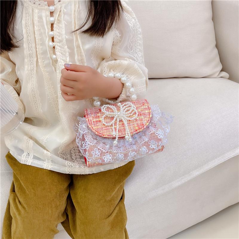 Girls Kids Shoulder Bag Made Of Fine Fiber With Cute Spliced Pattern
