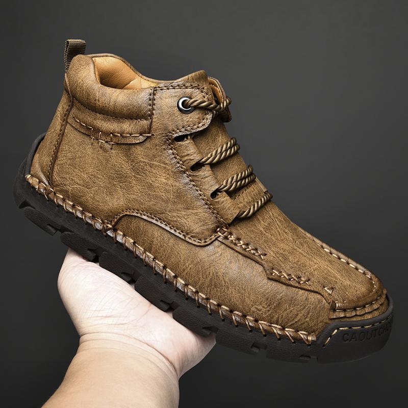39-48 Men's Medium Top Casual Shoes Outdoor Leather Shoes Large Size Handmade Flat Shoes