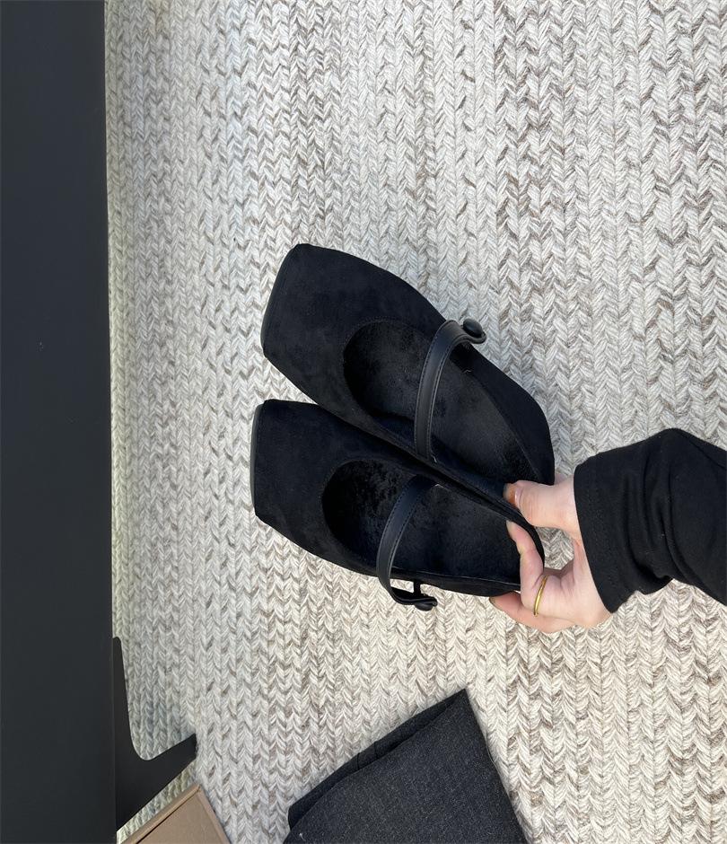 Retro Suede Leopard Print Square Head Flat Sole Single Shoes Versatile Soft Sole Word with Mary Jane Shoes