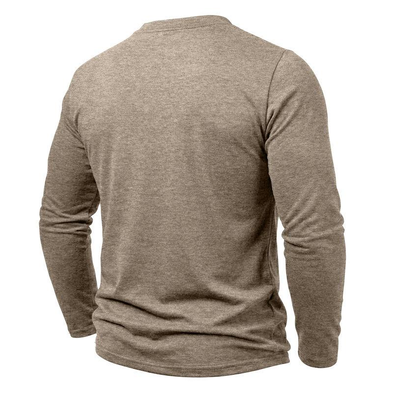 Autumn Winter Mens Henley Long Sleeve T-Shirt Contrast Collar Placket 3 Buttons Chest Pocket Soft Casual Daily Tops