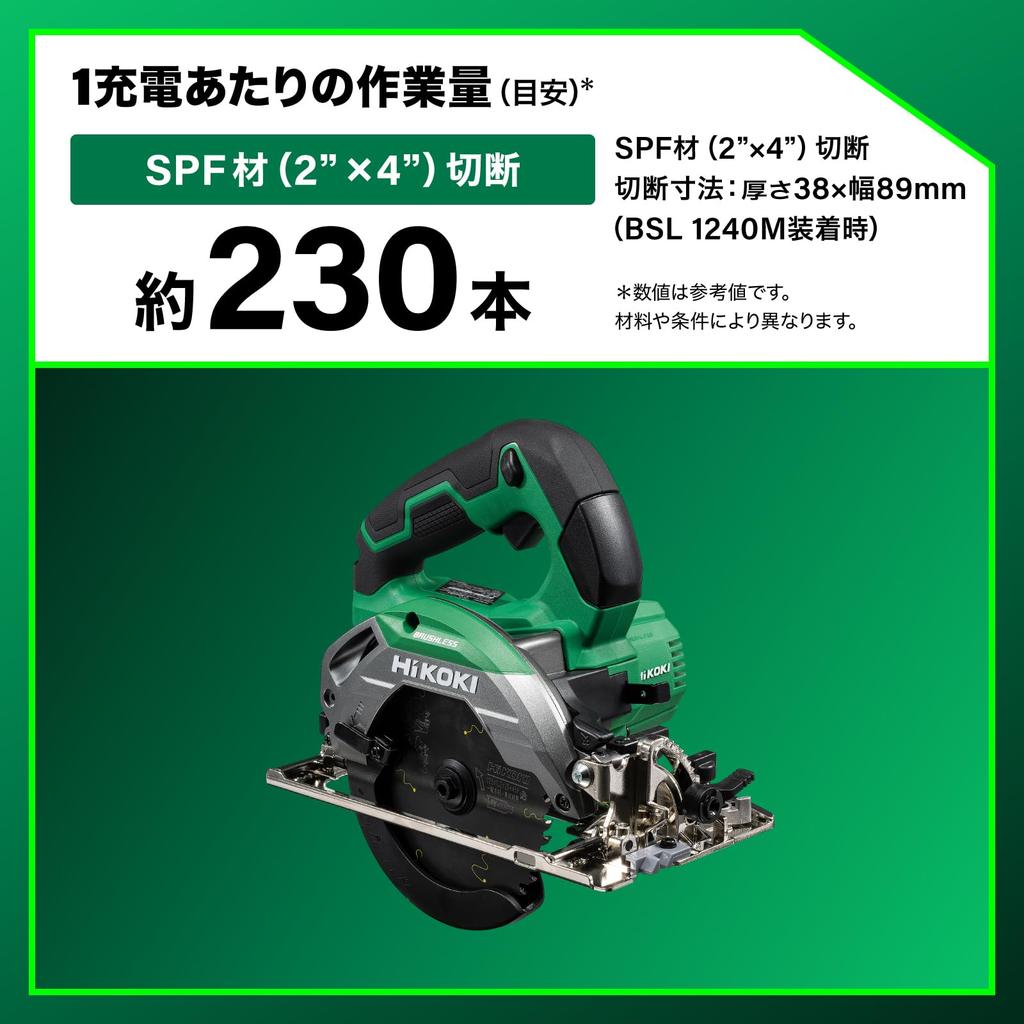 HiKOKI Cordless Circular Saw C1205DA 125mm Aggressive Lightweight Includes 2 and 10.8V Green, 2.2kg, Batteries, Charger, Case, C1205DA(2LSP)