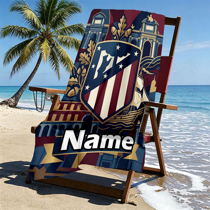 Custom Name Personalized Atletico Madrid Print Beach Towel, for Trip Camping Beach Party Home Decor, Birthday Gift for Family & Friends