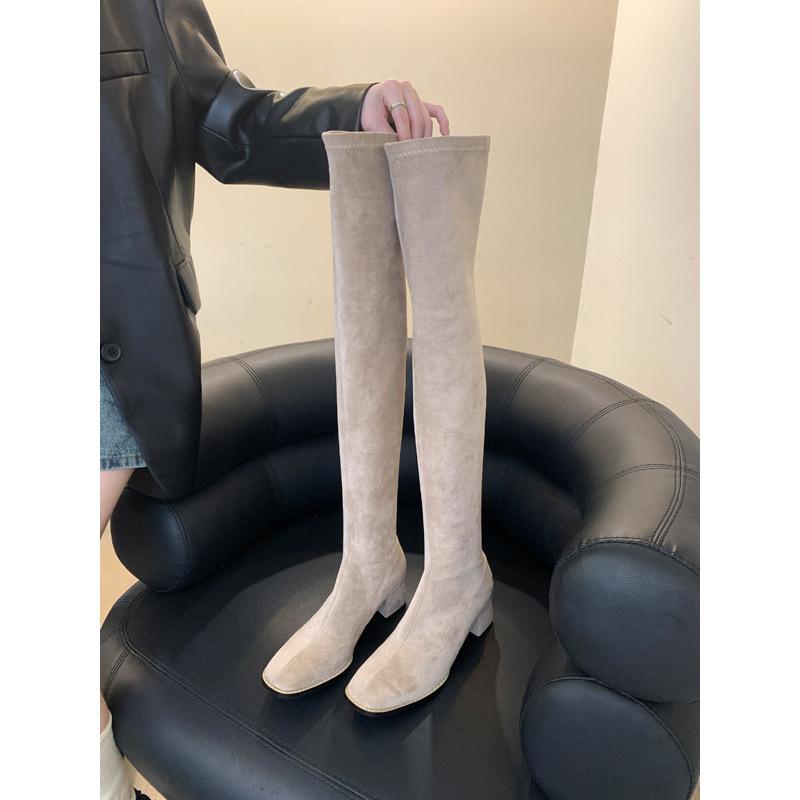 

2025 Квадратный каблук Узкие голенища Ботфорты выше колена Длинные ботинки Высокий каблук Осень и зима Эластичные Узкие Женские ботинки Носки-ботинки 40 абрикосовый