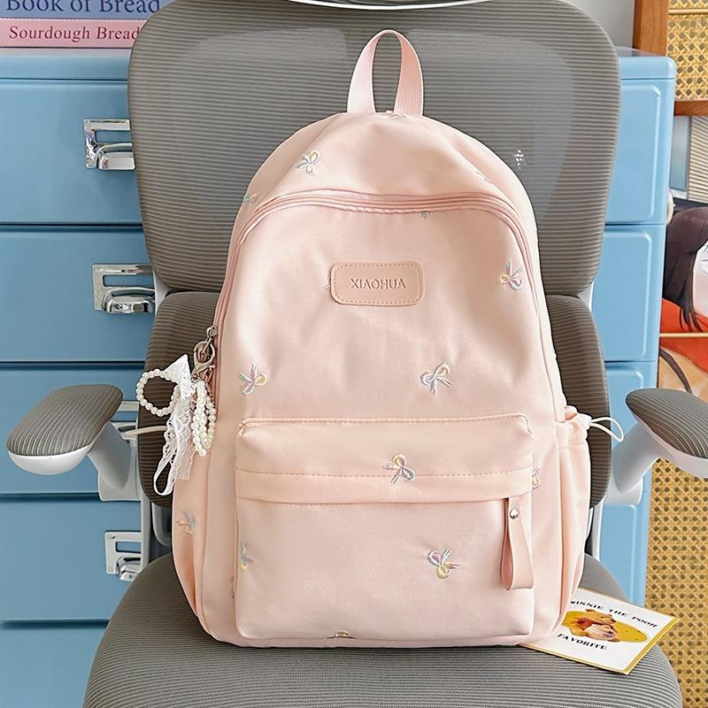 Schoolbag student schoolbag bow embroidery small fresh junior high school girls high value large capacity backpack high school backpack