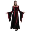 Medieval Gothic Hooded Dress With Square Neck Tie Front Flared Sleeve Full Skirt Costume Halloween Stage Performance