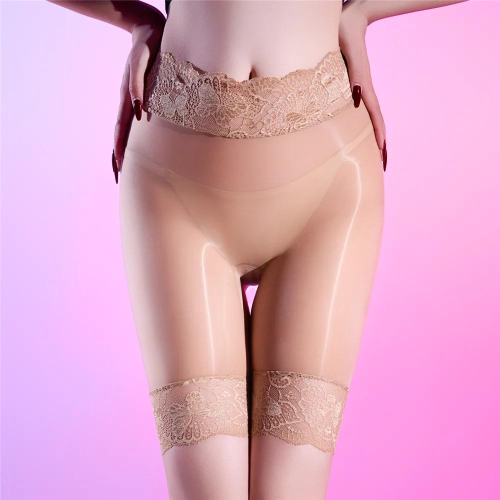 Damen 5D Öl Glänzend Boxer-Slips Hohe Taille Spitze Patchwork Slip Unterwäsche Formende Po Frau Sicherheit Kurze Unterhosen