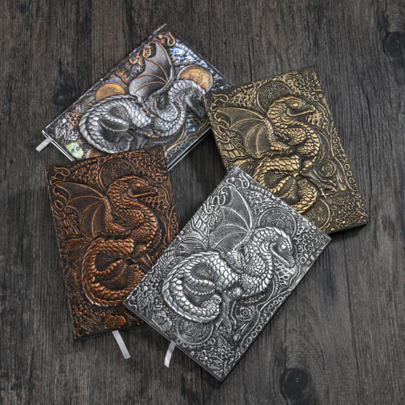 Caderno Retro Europeu Diário de Viagem Padrão Dragão Voador Caderno 3D Relevo Caderno