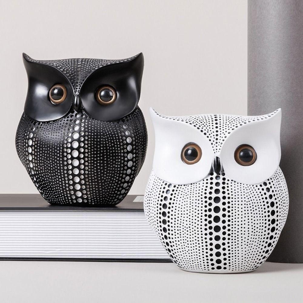 

Funny Owl Sculpture Small Owl Ornaments Wise Owl Figurines Dots Owl Statue Desktop