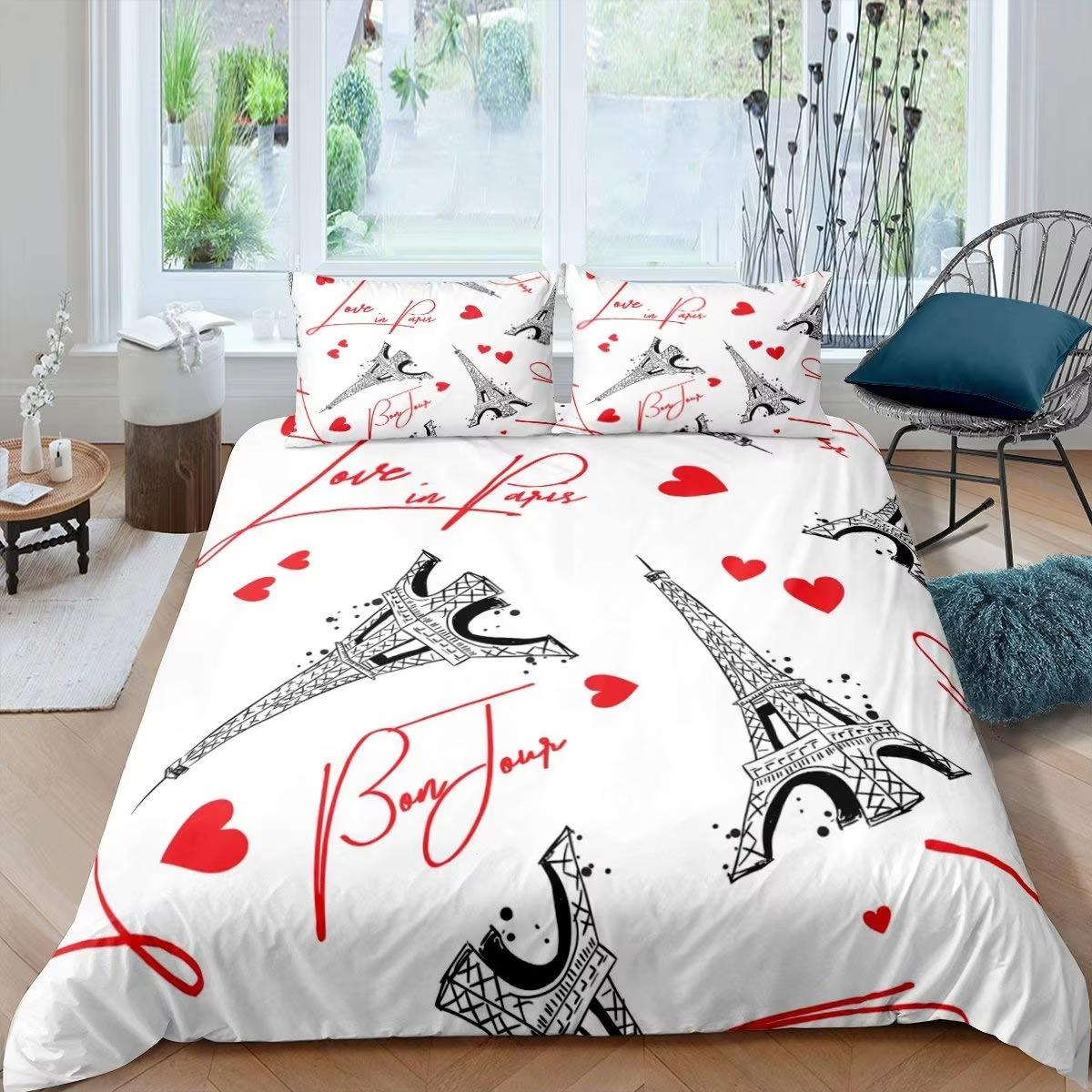 

Leopard Heart Duvet Cover Set Queen King Size Pink Stripes Comforter Cover Woman Adult Room Decor Romantic Gift Duvet Covers EU Single(135*200cm)3pcs