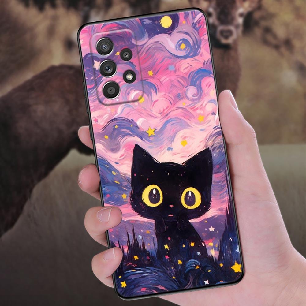 Painting Starry Sky Cat Phone Case For Samsung Galaxy A57 A56 A37 A55 A36 A26 A54 A52 A35 A34 A25 A17 A16 A15 A07 A06 Soft Cover
