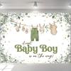 LS Photography Background A Sweet Baby Boy On the Way Green Leaf Decor Baby Shower Birthday Kids Portrait Photo Backdrop Studio